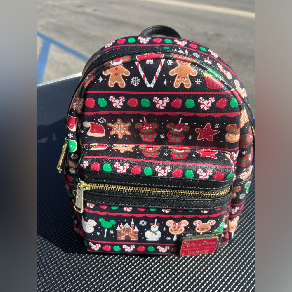 2019 Disney Parks Holiday Christmas Snacks Icons Loungefly Mini Backpack.